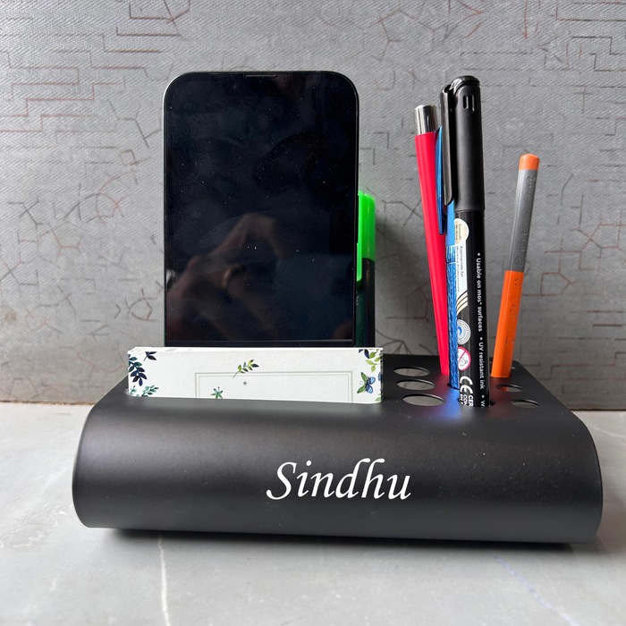 Personalised Multiple Desk Organiser | Premium Metal Stationery Holder with Mobile Stand