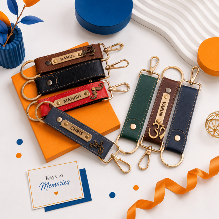 NEXON Customizable Keychain | Personalized Name Key Ring with Stylish Leather Finish & Decorative Charm