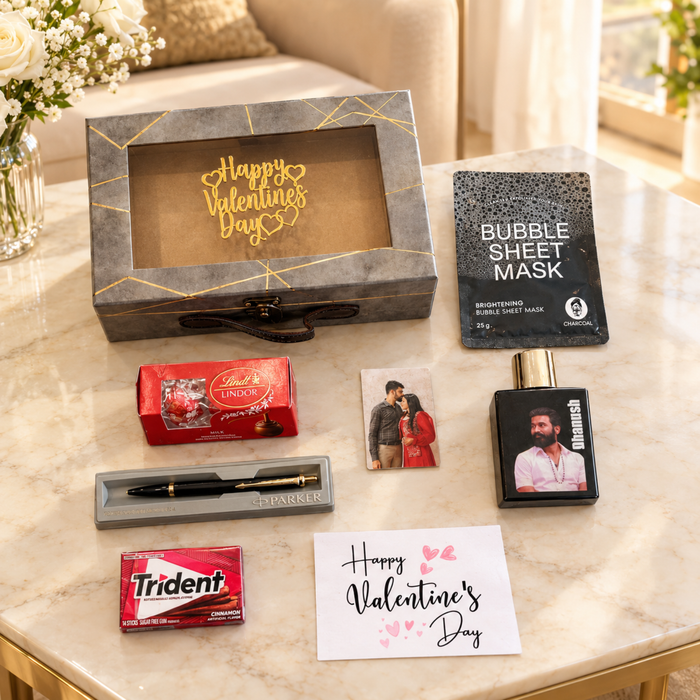 Crafted Premium Gift Set | Parker Pen Lindt Chocolate Bellavita Perfume Wallet Card Face Mask & Personalized Hamper | Luxury Gift Box for Special Occasions