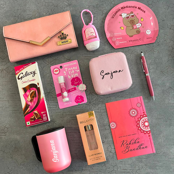 Personalised Her Happy Box | Premium Women Gift Hamper with Wallet, Mug, Perfume, Jewellery Box & Beauty Essentials