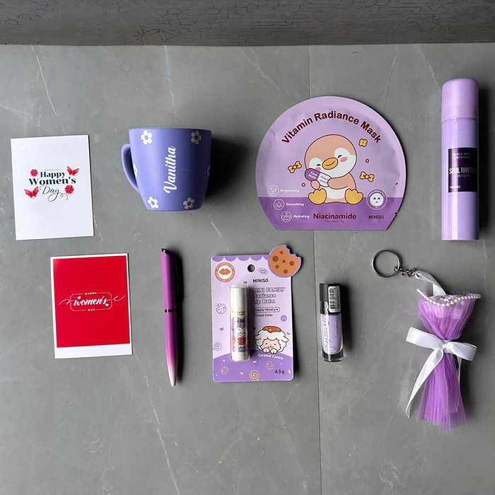 Personalised Elegance Lady Gift Box | Premium Women Gift Hamper with Cute Cup, Beauty Essentials, Pen & Keychain
