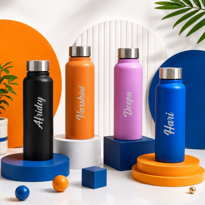 Personalised Name Water Bottle with Custom Text | Reusable Bottle with Stainless Steel Lid