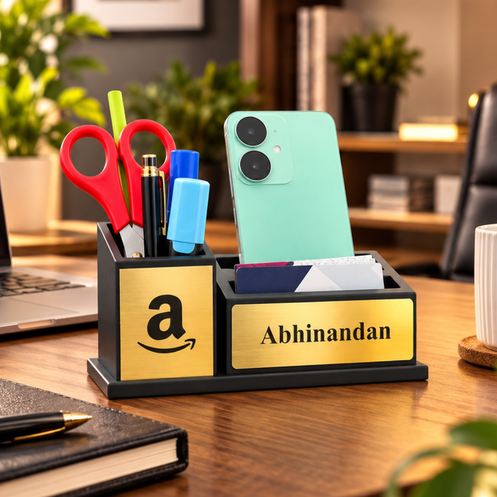 Personalised Embassy Pen Stand | Double Side Branding Desk Organiser for Office
