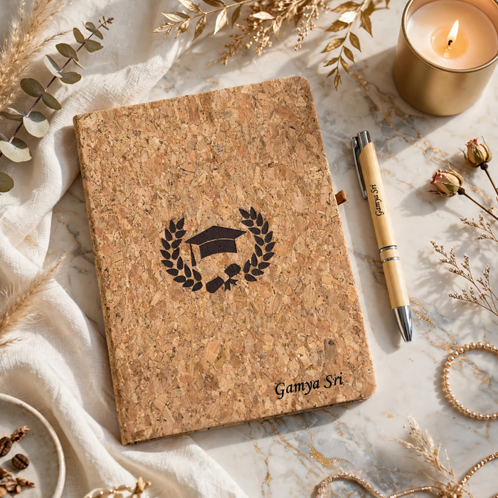 Cork Personalised Diary Pen Set | Premium Eco Style Diary with Custom Name & Matching Pen | Elegant Gift Set for Office Students Professionals Birthday