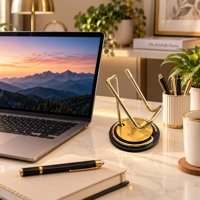Personalised Metal Mobile Stand & Pen Stand | Multipurpose Desk Organizer | Stylish Tabletop Gift for Home & Office