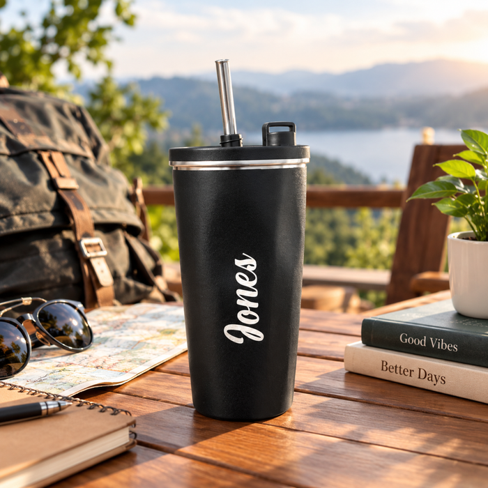 Personalised Umbrella Travel Mug | 500ml Tumbler with Straw