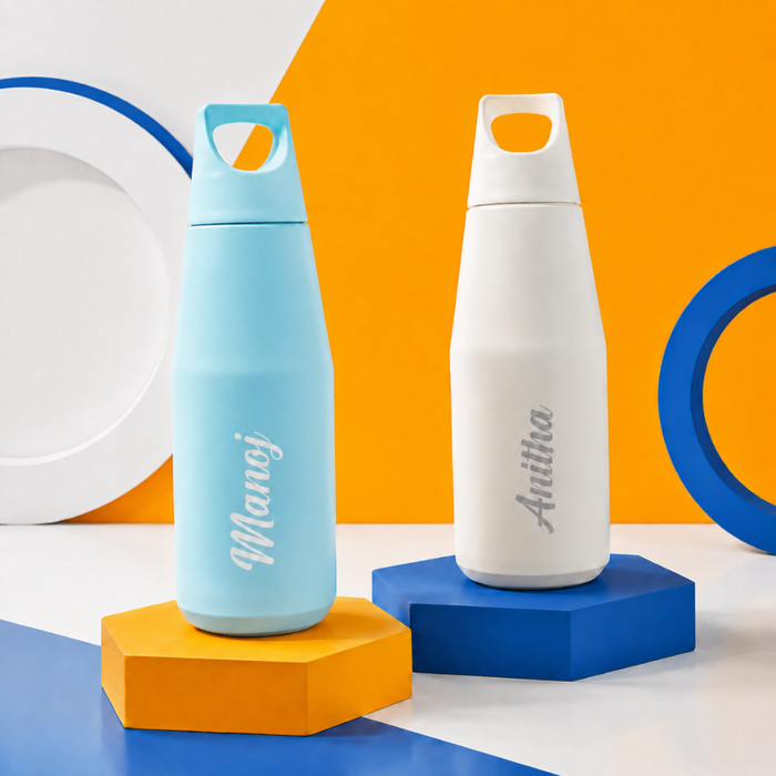 Customised Tricone Stainless Steel Vacuum Flask 500ml | Personalized Hot & Cold Insulated Water Bottle with Carry Loop | Leakproof Travel Flask for Office, School, Gym & Daily Use