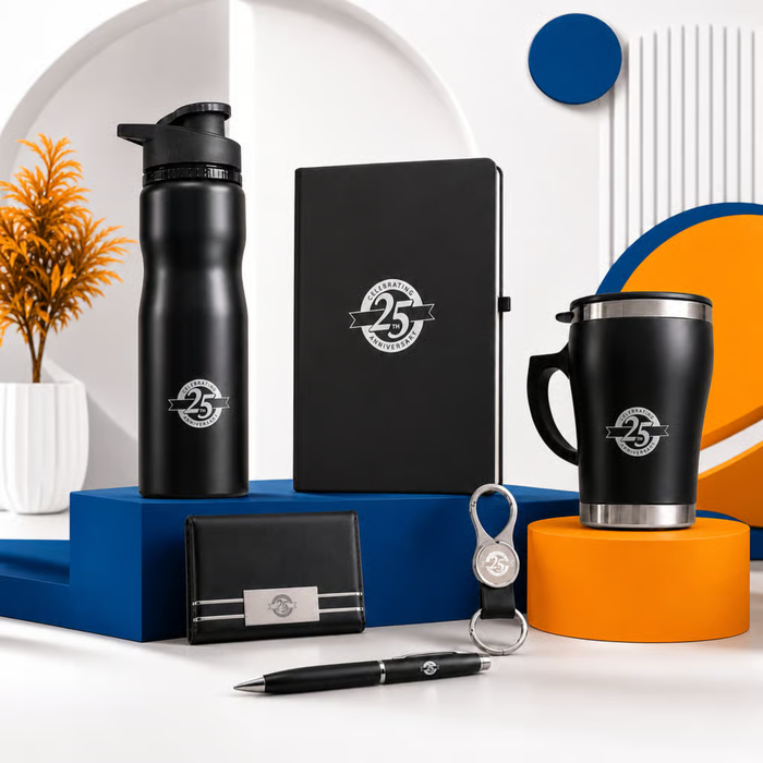 Personalized Tipoya 6 in 1 Gift Set | Custom Name Bottle Travel Mug Diary Pen Keychain & Card Holder Combo | Corporate Office Gifting Set