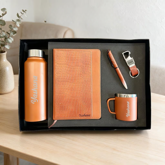 Personalized 5 in 1 Gift Set | Custom Name Diary Bottle Pen Keychain & Cup Combo | Gift Set for Birthday Corporate Office & Special Occasions