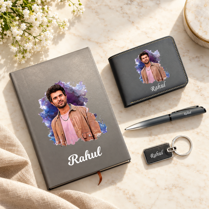 Artistic Customised Gift Set 1.0 | Personalised Photo Diary, Photo Wallet, Pen & Keychain Set | Premium Corporate Gift Hamper for Men & Women