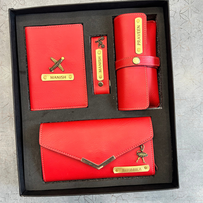 Personalised Pretty Lady Gift Box | Premium Women Gift Set with Wallet, Passport Cover, Eyewear Case & Keychain