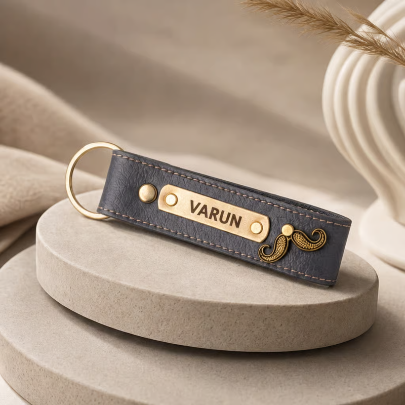 NEXON Customizable Keychain | Personalized Name Key Ring with Stylish Leather Finish & Decorative Charm