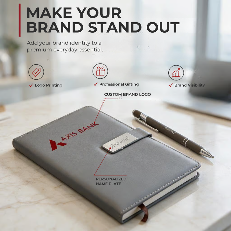 Vega Personalised Diary Pen Set | Premium Leather Finish Diary with Custom Name Printing & Matching Pen | Luxury Office Stationery Gift Set for Professionals