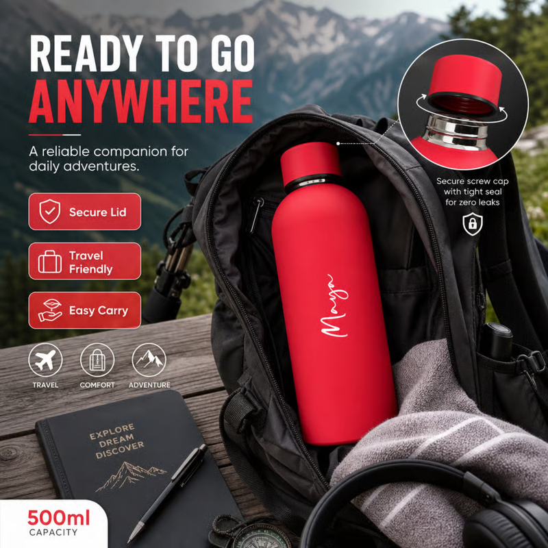 Personalized Solid Flask 500ml | Premium Hot & Cold Water Bottle | Custom Name Stainless Steel Insulated Flask for Office, Travel, Gym & Daily Use