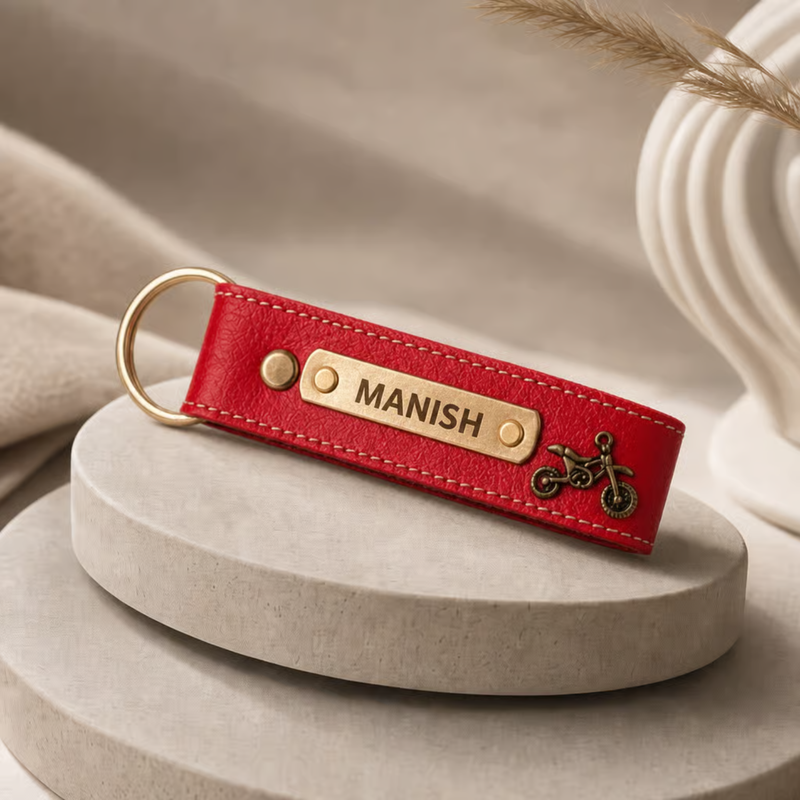 NEXON Customizable Keychain | Personalized Name Key Ring with Stylish Leather Finish & Decorative Charm