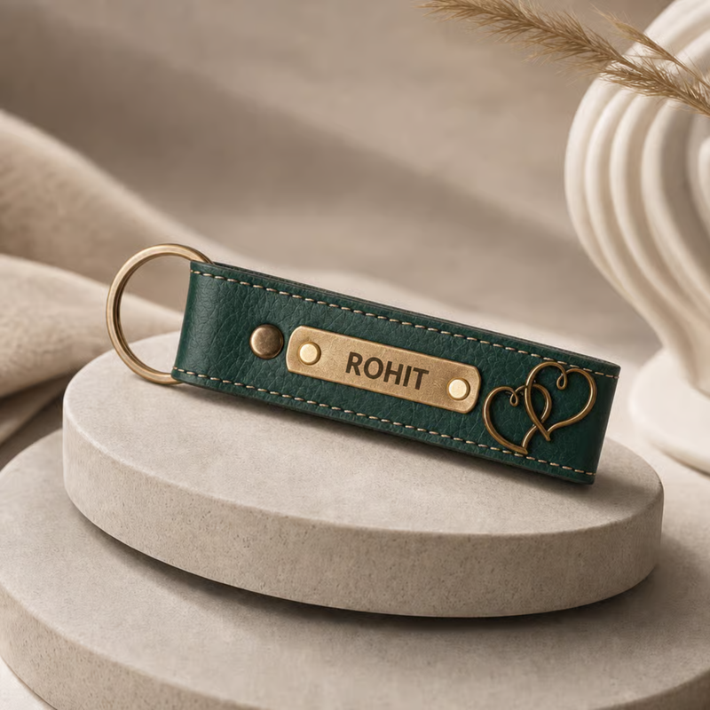 NEXON Customizable Keychain | Personalized Name Key Ring with Stylish Leather Finish & Decorative Charm