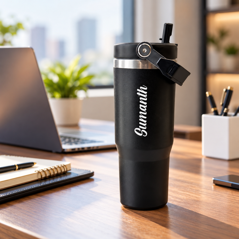 Zenith Customised 900 ml Stainless Steel Straw Sipper Flask | Personalised Insulated Travel Tumbler for Hot & Cold Beverages | Premium Reusable Water Bottle