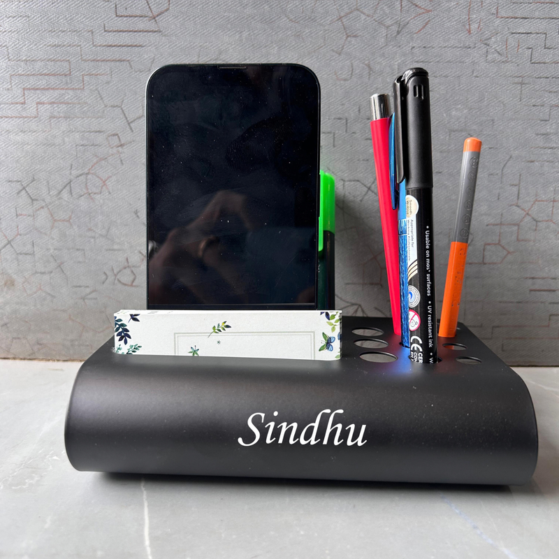 Personalised Multiple Desk Organiser | Premium Metal Stationery Holder with Mobile Stand