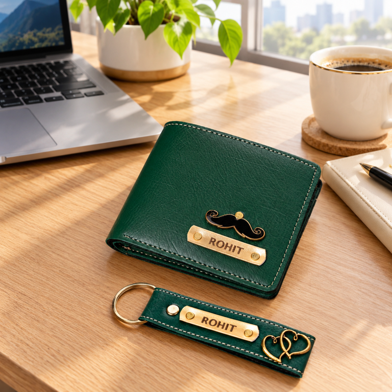 Nexon Customised Wallet & Keychain Combo | Personalised Men Wallet with Premium Keychain Gift Set | Stylish Accessories Hamper for Men