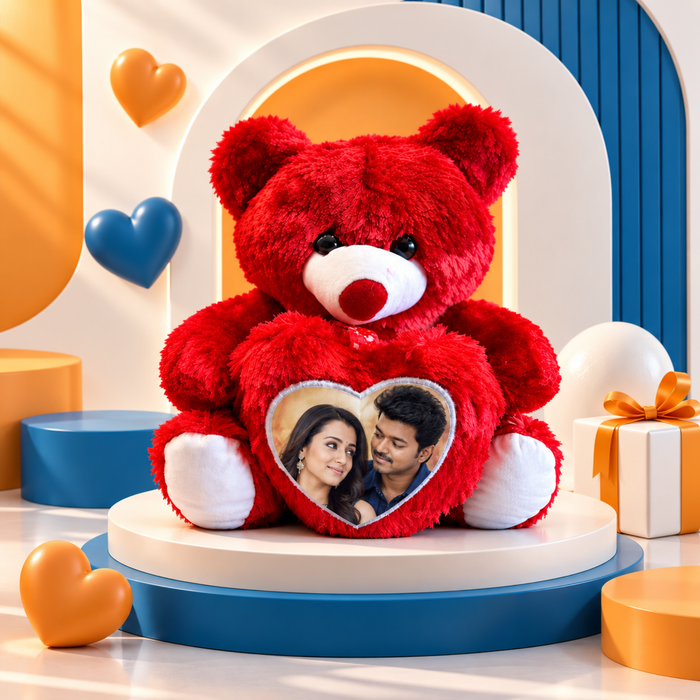 Personalized Teddy Photo Cushion | Custom Photo Printed Teddy Bear Cushion | Romantic Couple Gift | Birthday Anniversary Valentine Gift