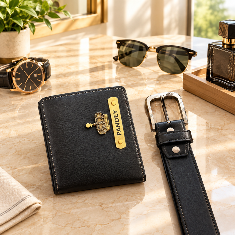 Nexon Customised Wallet & Belt Combo | Personalised Men Wallet with Premium Belt Gift Set | Stylish Accessories Hamper for Men