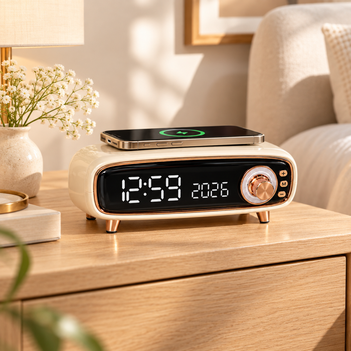 Pebble Aura 3.0 Wireless Charger Speaker | 3-in-1 Bluetooth Speaker with Digital Clock