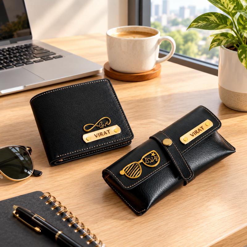 Nexon Customised Wallet & Eyewear Case Combo | Personalised Men Wallet and Premium Sunglasses Case Gift Set