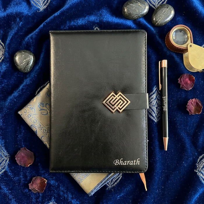 Rose Gold Personalised Diary Pen Set | Premium Leather Finish Diary with Elegant Rose Gold Emblem & Matching Pen | Luxury Office Stationery Gift Set