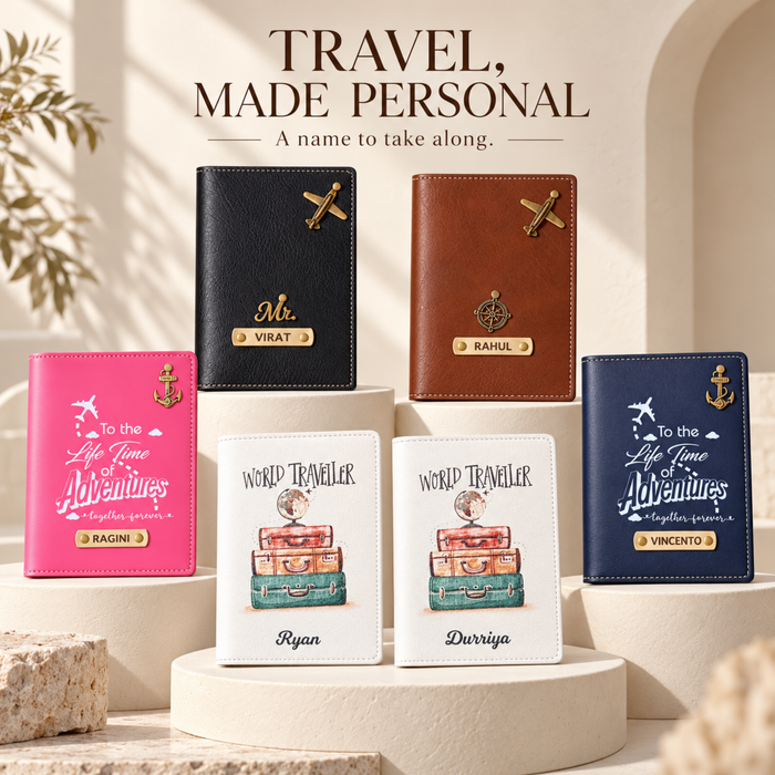 Personalized Couple Passport Cover Set of 2 | Custom Name Passport Holder for Him & Her | Premium Leatherette Travel Accessory | Wedding Anniversary Gift