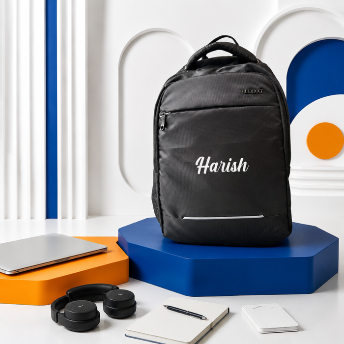 Personalised Black Laptop Backpack with Custom Name | Office and Travel Bag
