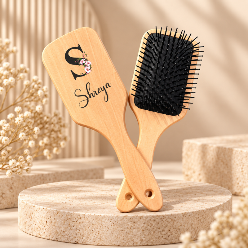 Personalised Bamboo Bristle Hair Brush | Natural Wooden Hair Brush
