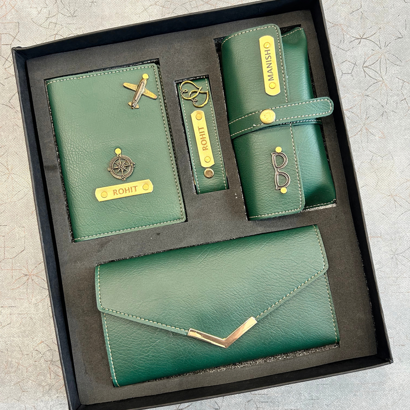 Personalised Pretty Lady Gift Box | Premium Women Gift Set with Wallet, Passport Cover, Eyewear Case & Keychain