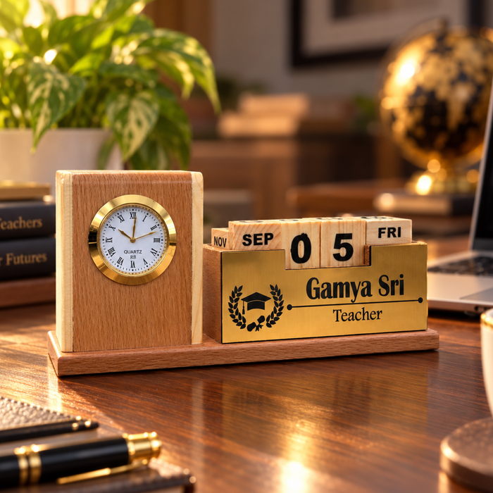 infinity calendar cubes, pen holder, mobile holder , mini clock attached