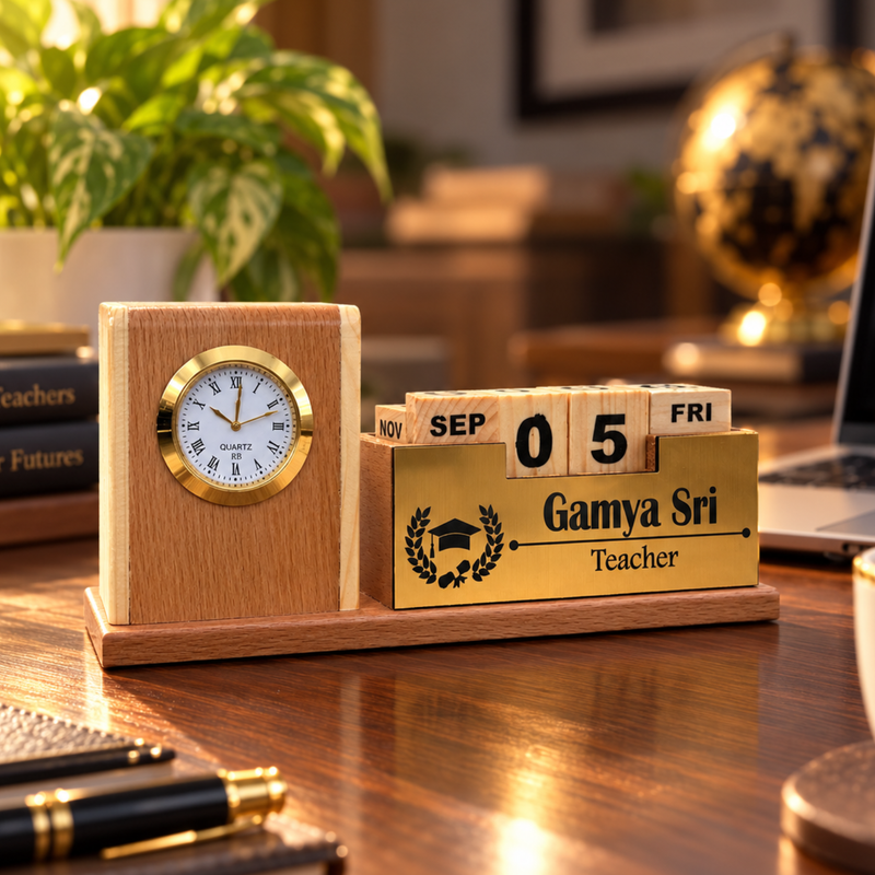 infinity calendar cubes, pen holder, mobile holder , mini clock attached