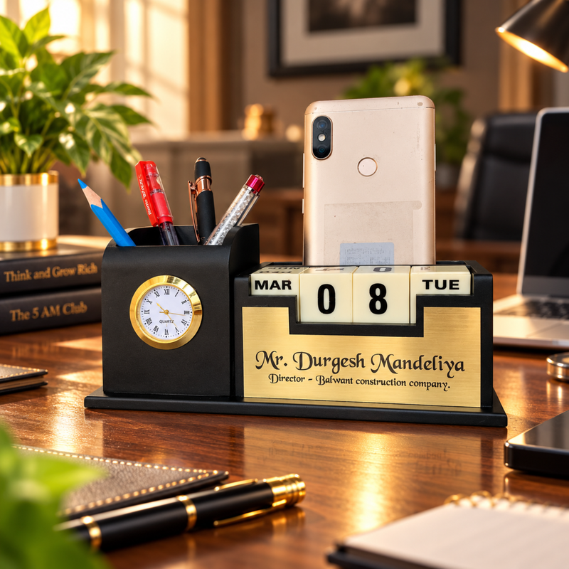 Personalised Cubical Pen Stand | Infinity Calendar Cubes | Mobile Holder Pen Holder & Mini Clock Desk Organizer Gift