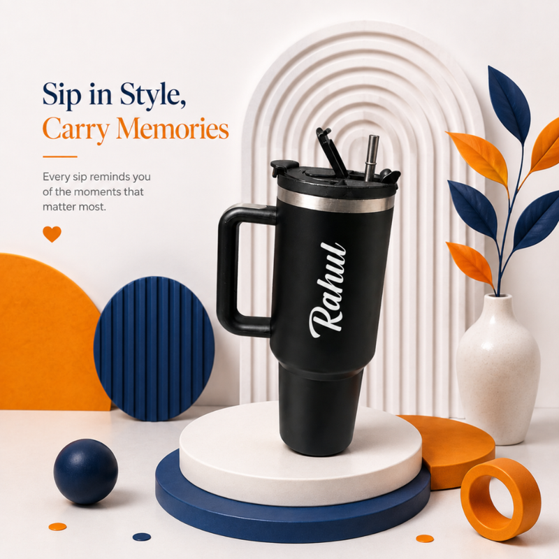 LED Stanley Flask | 1200ml Stainless Steel Water Bottle with Straw, Handle & Personalized Name