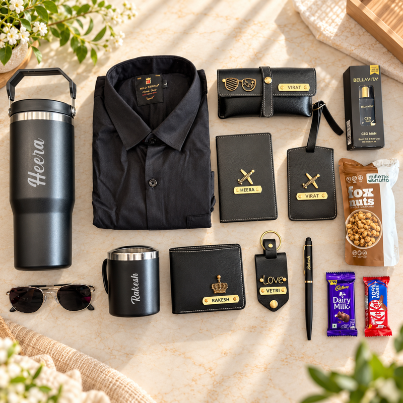 Zenit Premium Shirt Hamper For Men | Personalized Gift Set With Flask Wallet Perfume Accessories & Chocolates