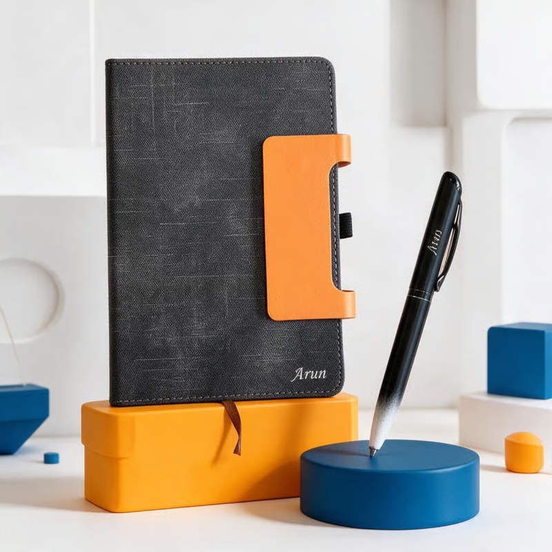 Glide Personalised Diary Pen Set | Premium Fabric Finish Diary with Custom Name & Matching Pen | Stylish Office Stationery Gift Set for Students Professionals