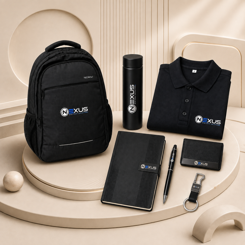 Welcome Kit 2.0 | 7 in 1 Corporate Employee Joining Gift Set | Backpack Bottle Diary Polo T-Shirt Pen Keychain & Card Holder