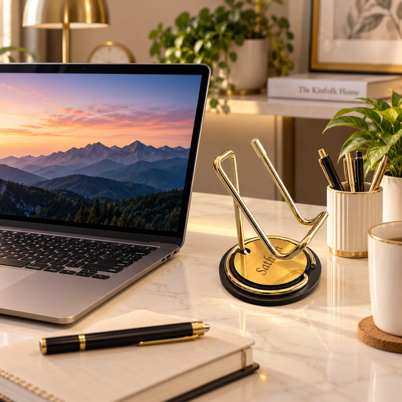 Personalised Metal Mobile Stand & Pen Stand | Multipurpose Desk Organizer | Stylish Tabletop Gift for Home & Office