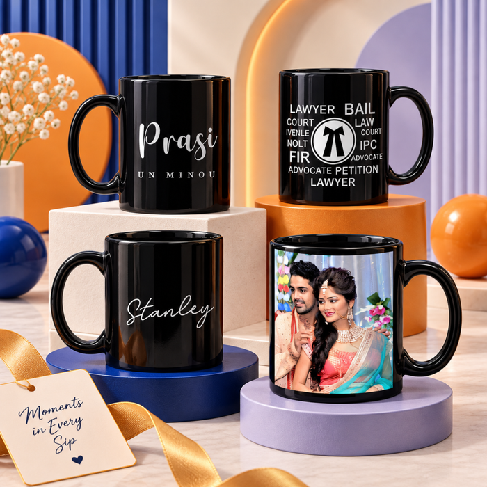 Custom Black Ceramic Mug 300ml | Personalised Coffee Cup for Photos Names Messages & Special Gifts
