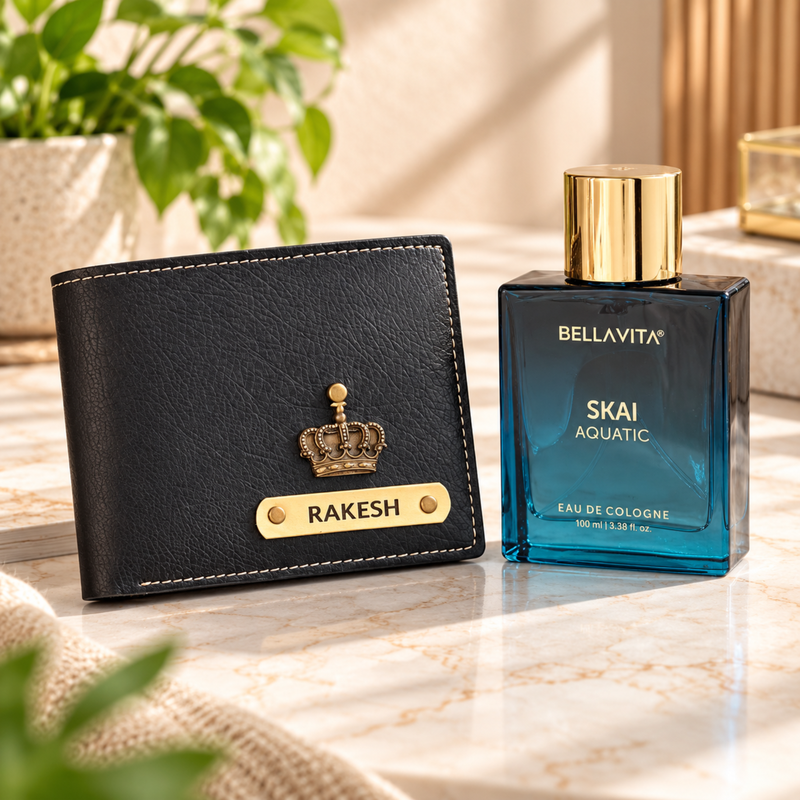 Nexon Men Wallet & Bellavita Perfume Gift Set | Personalised Wallet Combo with Premium Fragrance | Stylish Gift Hamper for Men