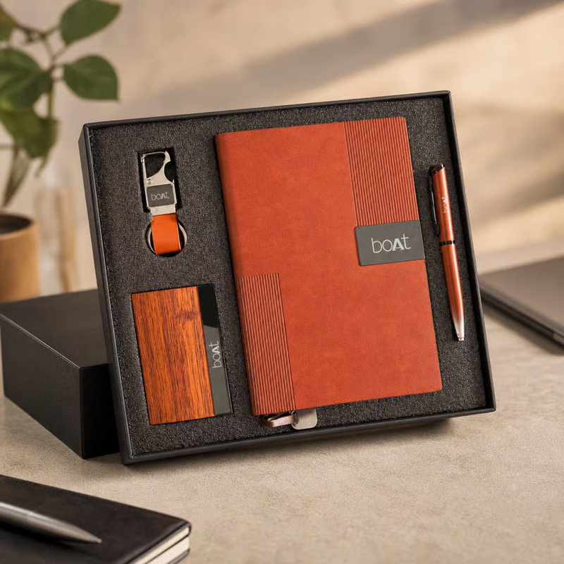 Personalized Abro 4 in 1 Gift Set | Custom Name Diary Pen Keychain & Card Holder Combo | Corporate Birthday Office Gifting Set