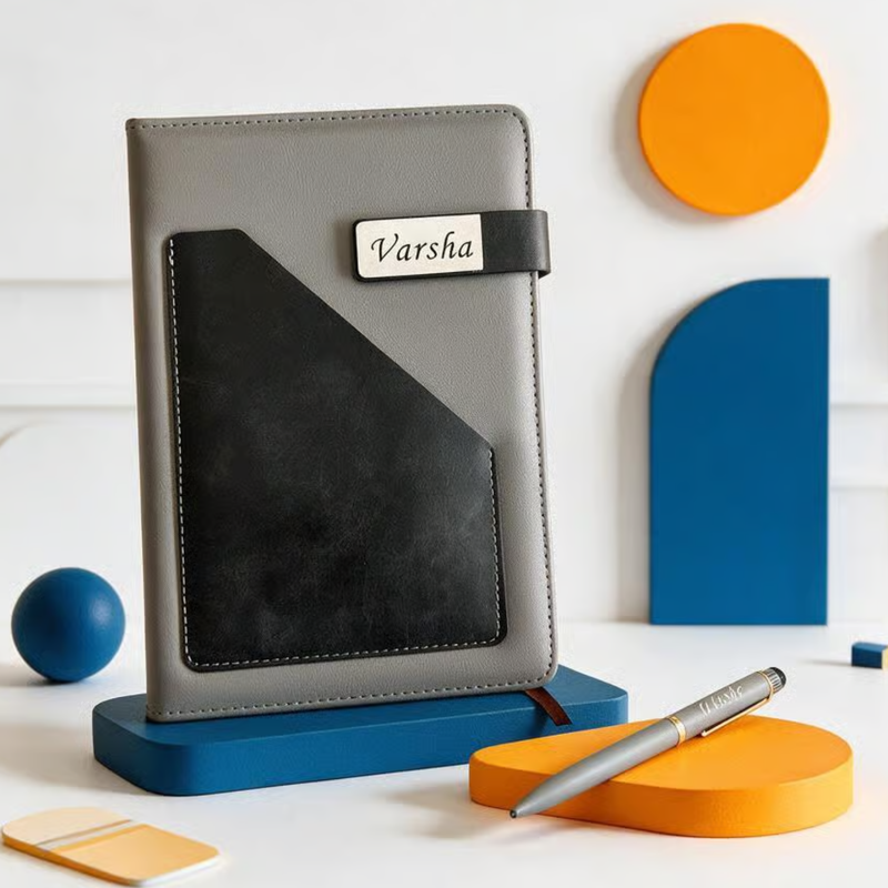 Terra Luxe Personalised Diary Pen Set | Premium Leather Finish Diary with Custom Name Plate & Matching Pen | Elegant Office Stationery Gift Set
