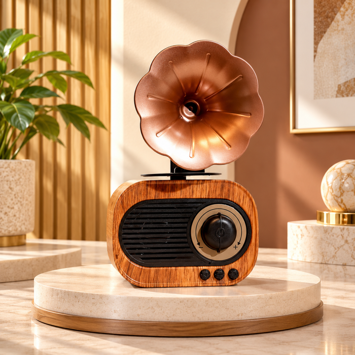 Gramophone Retro Speaker with Radio | Vintage Style Bluetooth Speaker for Home & Office