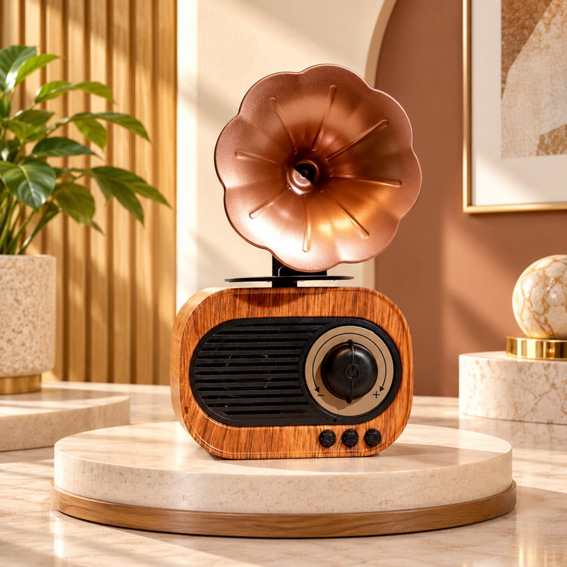 Gramophone Retro Speaker with Radio | Vintage Style Bluetooth Speaker for Home & Office