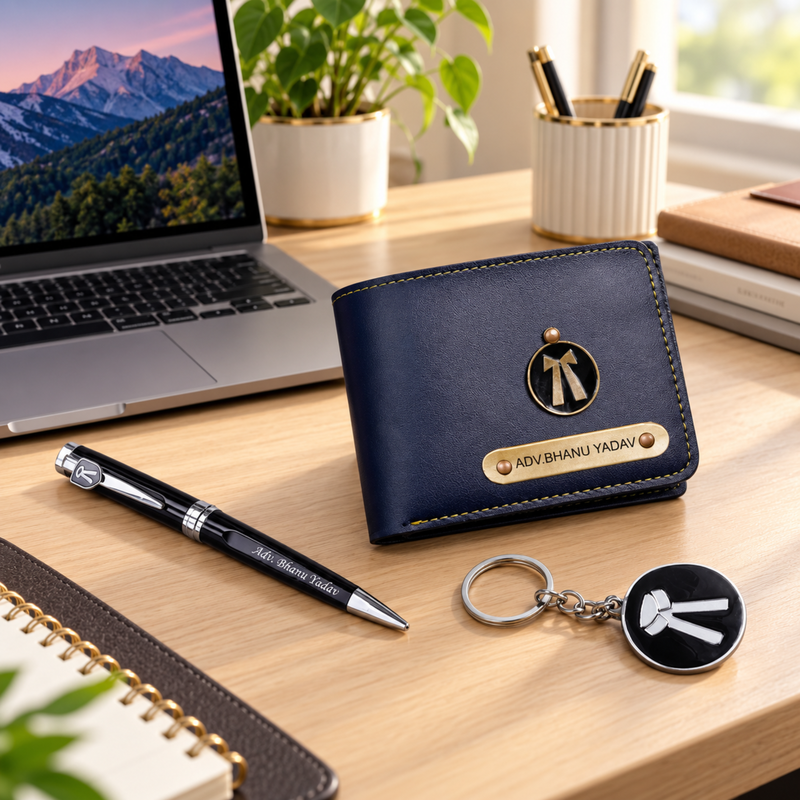 Personalised Prime Gift Set | Wallet Pen & Keychain Combo | 3-Piece Professional Gift Set for Men
