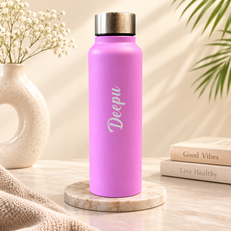Personalised Name Water Bottle with Custom Text | Reusable Bottle with Stainless Steel Lid