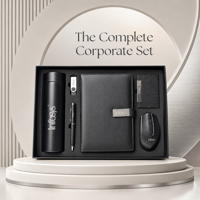 Personalized Nexora 6 in 1 Gift Set | Custom Name Flask Diary Pen Mouse Card Holder & Pen Drive Combo | Corporate Office Gifting Set
