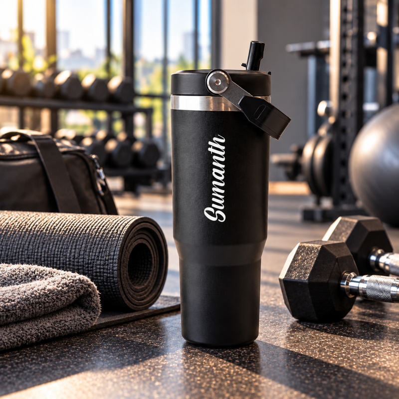 Zenith Customised 900 ml Stainless Steel Straw Sipper Flask | Personalised Insulated Travel Tumbler for Hot & Cold Beverages | Premium Reusable Water Bottle
